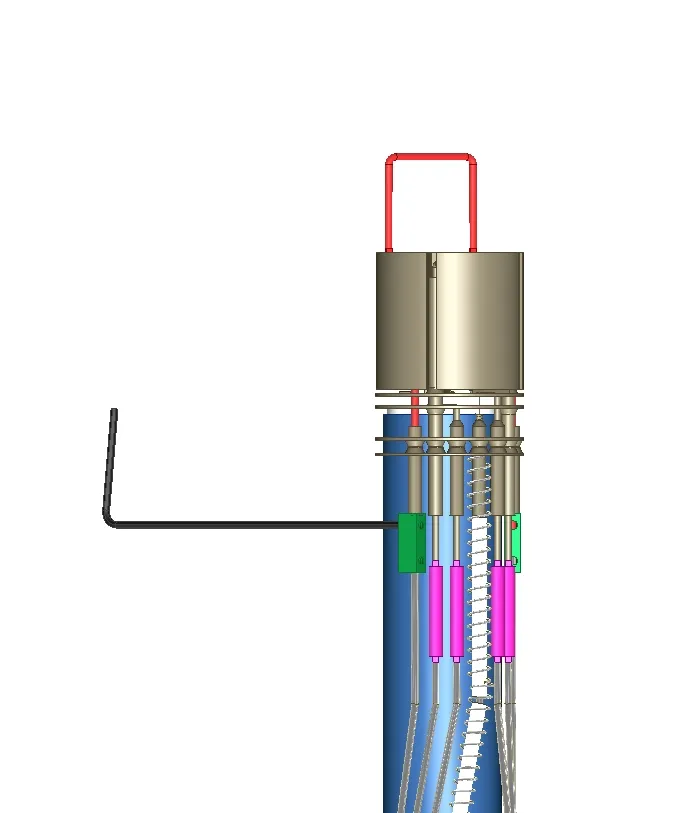 New filament assembly held in place while tightening the barrel connectors
