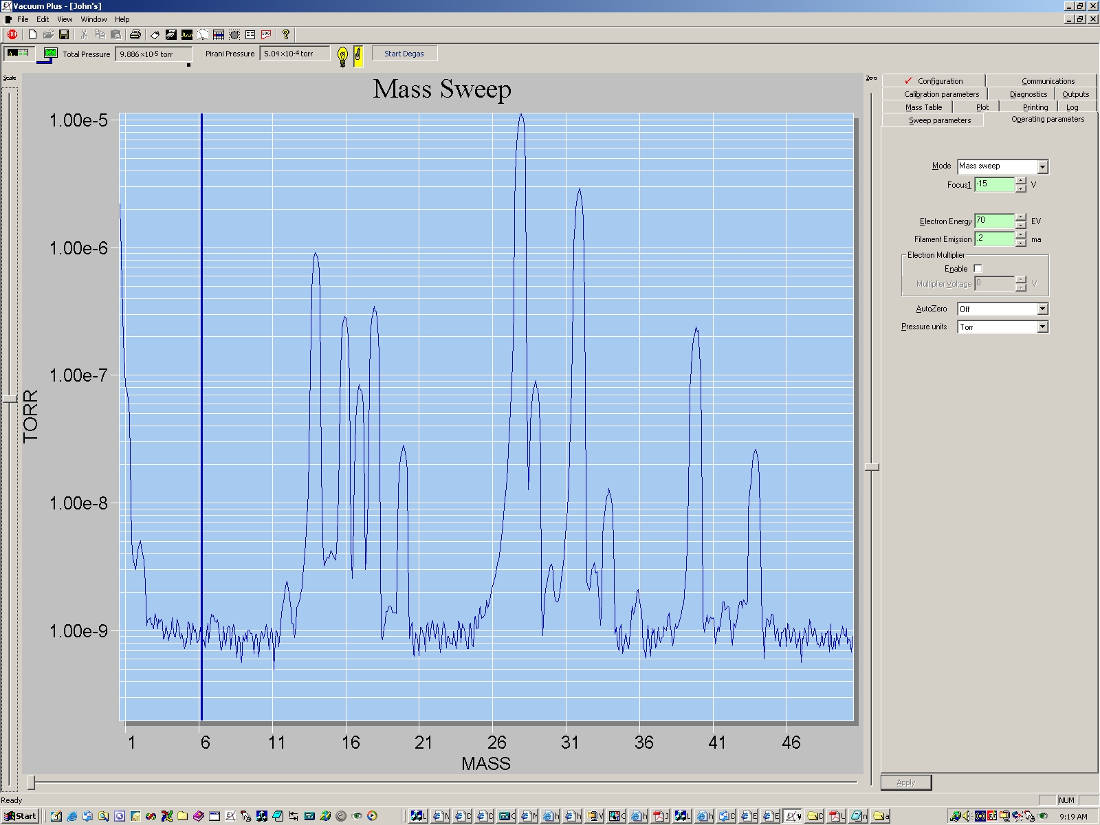 Air spectrum at 1 x 10-4 torr