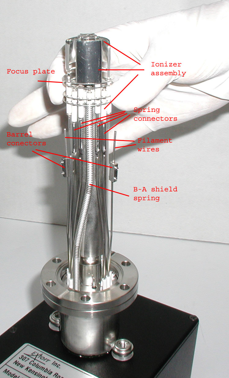 Analyzer on the CCU as a stand, with the spring connectors slid up onto the ionizer wires